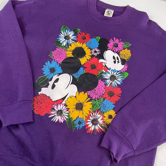 VTG 90s Mickey & Co Purple Floral Mickey Mouse Sweatshirt size XL - Picture 9 of 9
